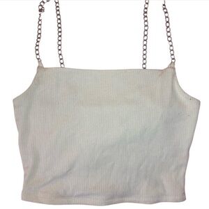 white tank crop top silver chain straps